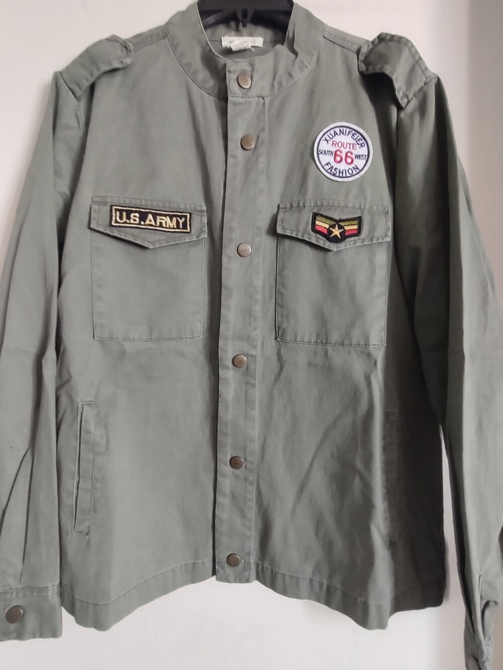 Seven Sisters VTG Ladies MEDIUM  Military Style Green Button Up With Patches